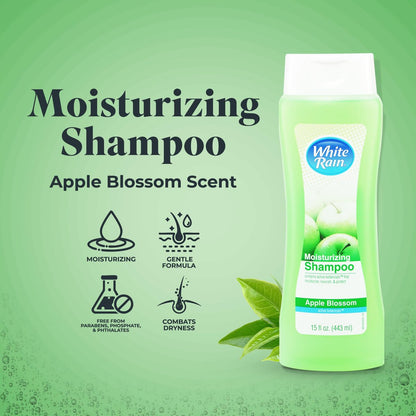 White Rain Moisturizing Shampoo - Apple Blossom Scent, 15 fl oz, Hydrating Shampoo for Men & Women, Paraben-Free & Cruelty-Free with White Lily, Green Tea, Rice Protein & Apple Fruit Extract