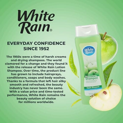 White Rain Moisturizing Shampoo - Apple Blossom Scent, 15 fl oz, Hydrating Shampoo for Men & Women, Paraben-Free & Cruelty-Free with White Lily, Green Tea, Rice Protein & Apple Fruit Extract