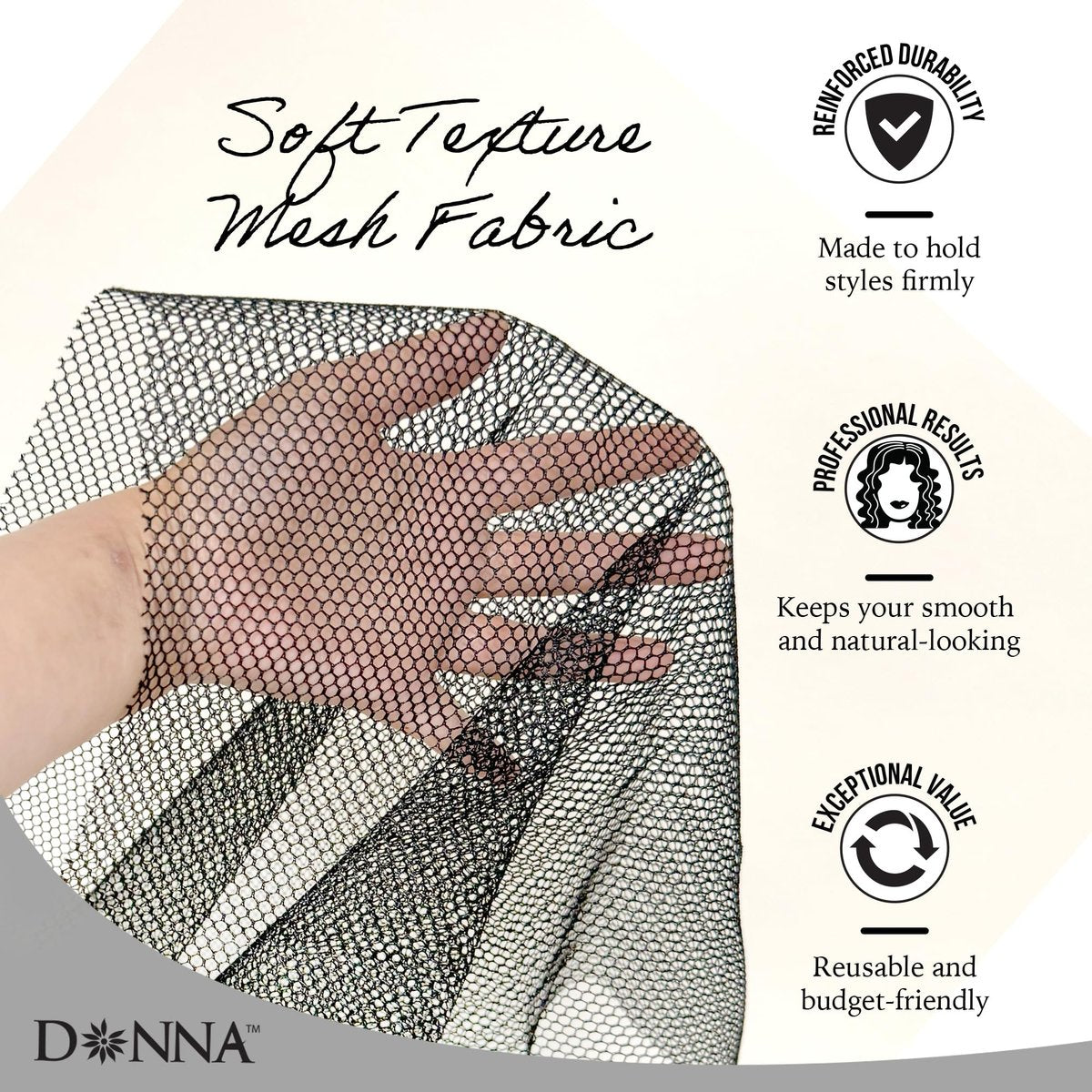DONNA Deluxe Soft Weaving Net 17.5″ × 26″ – Triple Helix Structure Hair Net for Sew-in Weave Styles, Soft Texture Fits Scalp Contour, Durable & Flexible Mesh Fabric for Salon and Home Use, Black - görsel 8