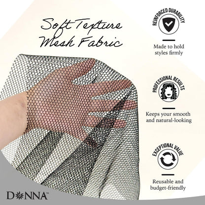 DONNA Deluxe Soft Weaving Net 17.5″ × 26″ – Triple Helix Structure Hair Net for Sew-in Weave Styles, Soft Texture Fits Scalp Contour, Durable & Flexible Mesh Fabric for Salon and Home Use, Black