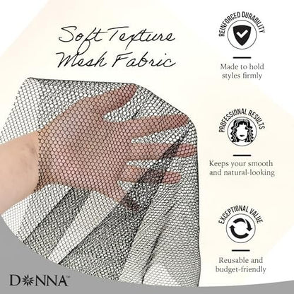 DONNA Deluxe Soft Weaving Net 17.5″ × 26″ – Triple Helix Structure Hair Net for Sew-in Weave Styles, Soft Texture Fits Scalp Contour, Durable & Flexible Mesh Fabric for Salon and Home Use, Black