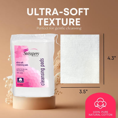 Swisspers Premium Facial Cleansing Pad - 100% Cotton, Ultra Soft, Extra Large, 50 Count (6-Pack, 300 Pads Total) Avelisse