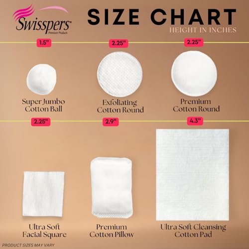 Swisspers Premium Facial Cleansing Pad - 100% Cotton, Ultra Soft, Extra Large, 50 Count (6-Pack, 300 Pads Total) Avelisse