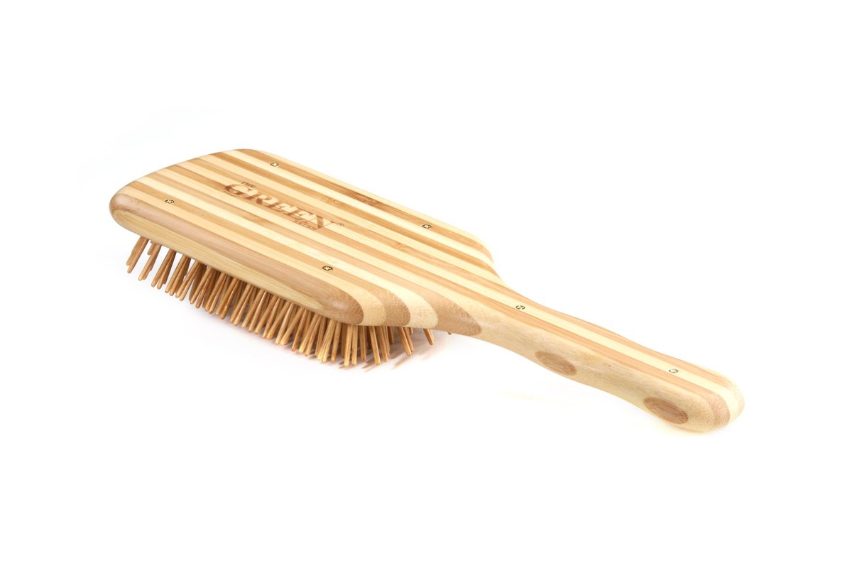 Bass Brushes The Green Brush - Bamboo Pin & Handle Large Paddle Hair Brush Avelisse