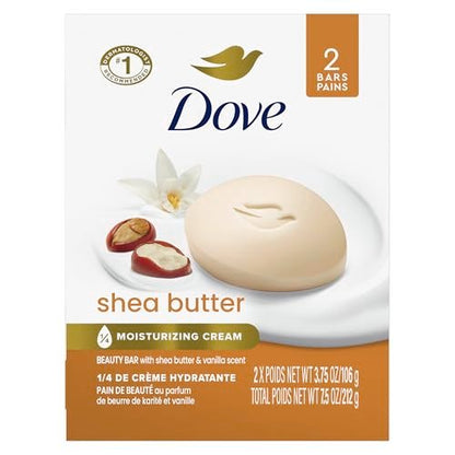Dove Beauty Bar Gentle Skin Cleanser with Shea Butter, 2 Bars, 3.75 oz Each - Moisturizing More Than Bar Soap Avelisse