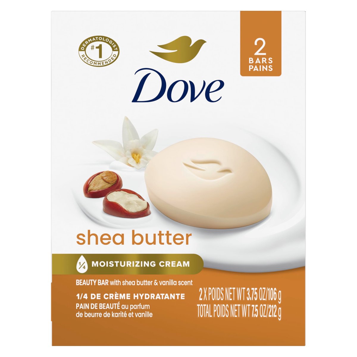 Dove Beauty Bar Gentle Skin Cleanser with Shea Butter, 2 Bars, 3.75 oz Each - Moisturizing More Than Bar Soap Avelisse