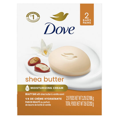 Dove Beauty Bar Gentle Skin Cleanser with Shea Butter, 2 Bars, 3.75 oz Each - Moisturizing More Than Bar Soap Avelisse
