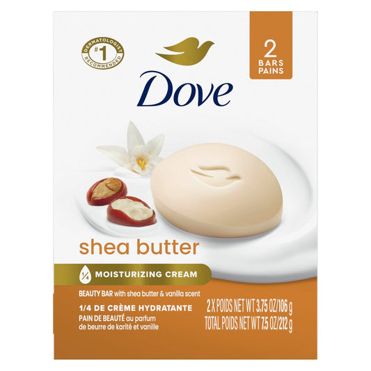 Dove Beauty Bar Gentle Skin Cleanser with Shea Butter, 2 Bars, 3.75 oz Each - Moisturizing More Than Bar Soap Avelisse