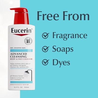 Eucerin Advanced Cleansing Body & Face Cleanser - Fragrance & Soap Free for Dry, Sensitive Skin - 16.9 fl. oz Bottle Avelisse