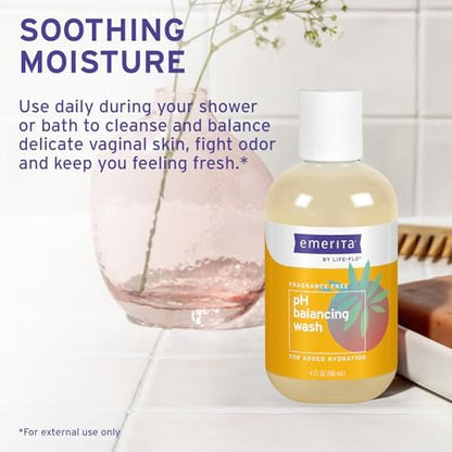 Emerita pH Balancing Feminine Wash, Hydrating Cleanser, Fragrance Free, 4 oz