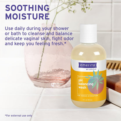 Emerita pH Balancing Feminine Wash, Hydrating Cleanser, Fragrance Free, 4 oz