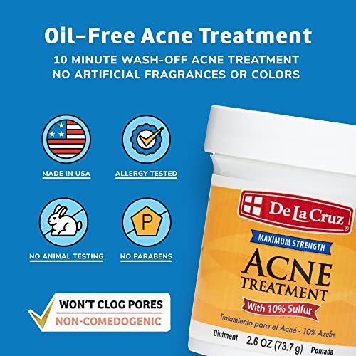 De La Cruz 10% Sulfur Ointment – Cystic Acne Treatment for Face and Body, Daily 10 Min Spot Treatment Mask, Hormonal Acne Relief, 2.6 oz - görsel 3