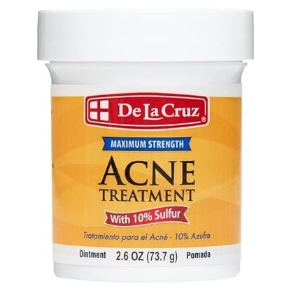 De La Cruz 10% Sulfur Ointment – Cystic Acne Treatment for Face and Body, Daily 10 Min Spot Treatment Mask, Hormonal Acne Relief, 2.6 oz