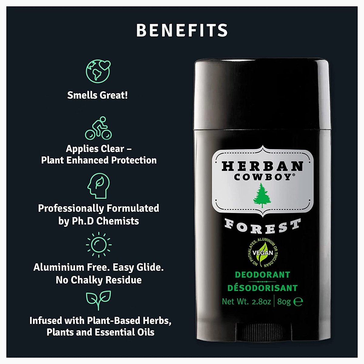Herban Cowboy Forest Deodorant Maximum Protection, 3 Pack - Natural Aluminum-Free Deodorant for Men & Women, 2.8 oz Each Avelisse