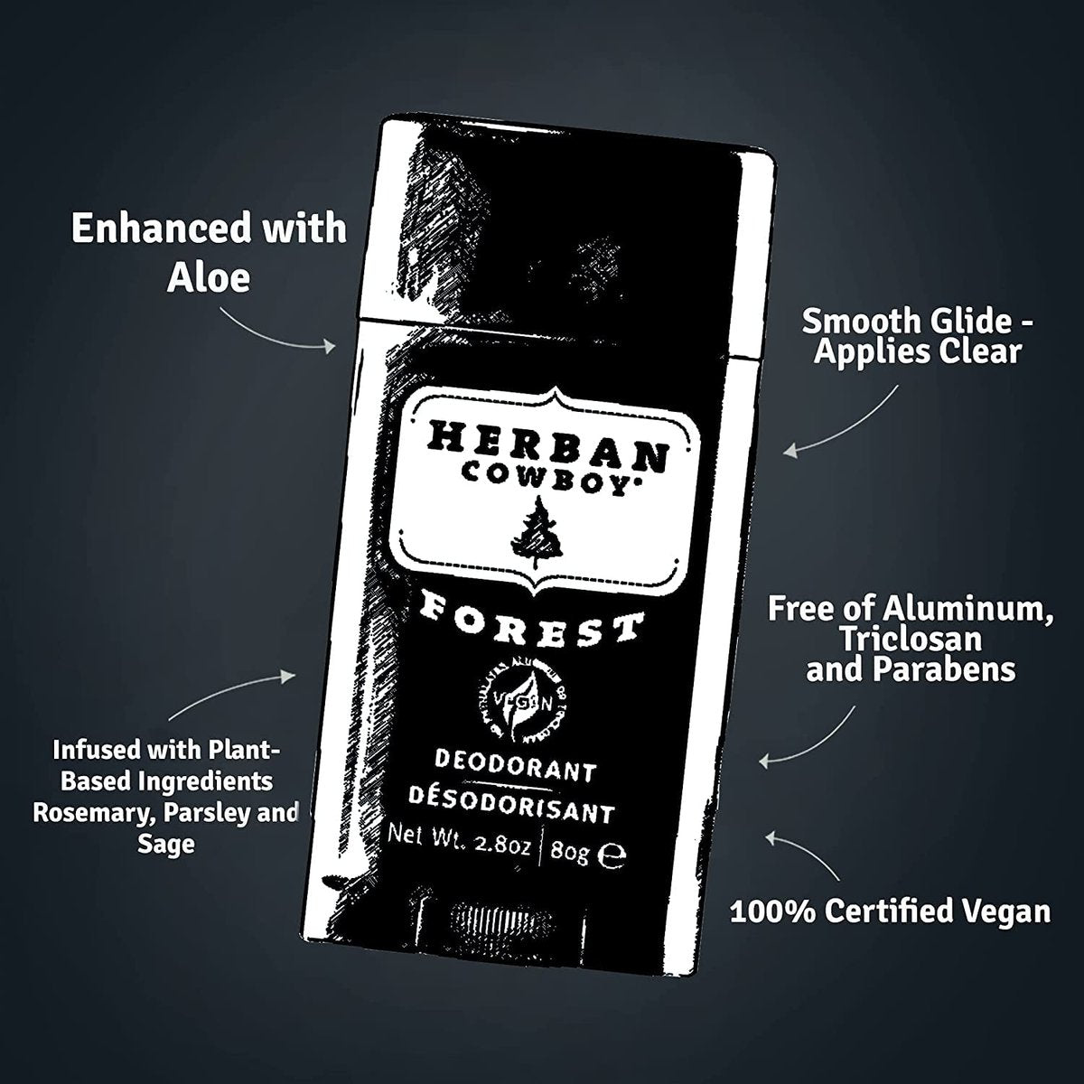 Herban Cowboy Forest Deodorant Maximum Protection, 3 Pack - Natural Aluminum-Free Deodorant for Men & Women, 2.8 oz Each Avelisse
