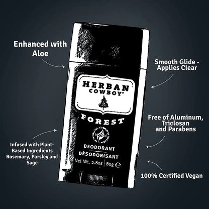 Herban Cowboy Forest Deodorant Maximum Protection, 3 Pack - Natural Aluminum-Free Deodorant for Men & Women, 2.8 oz Each Avelisse