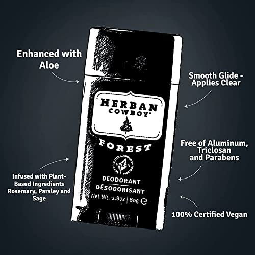 Herban Cowboy Forest Deodorant Maximum Protection, 3 Pack - Natural Aluminum-Free Deodorant for Men & Women, 2.8 oz Each Avelisse