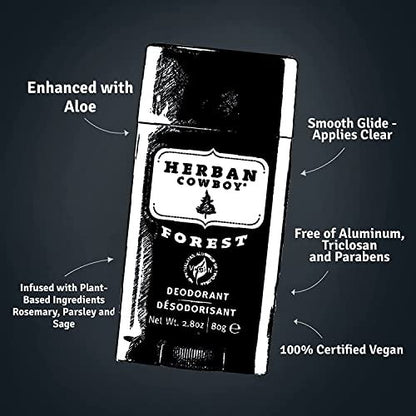 Herban Cowboy Forest Deodorant Maximum Protection, 3 Pack - Natural Aluminum-Free Deodorant for Men & Women, 2.8 oz Each Avelisse