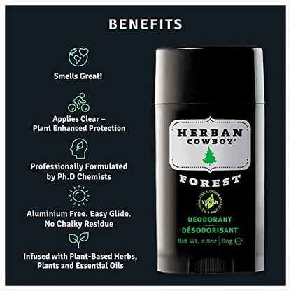 Herban Cowboy Forest Deodorant Maximum Protection, 3 Pack - Natural Aluminum-Free Deodorant for Men & Women, 2.8 oz Each Avelisse