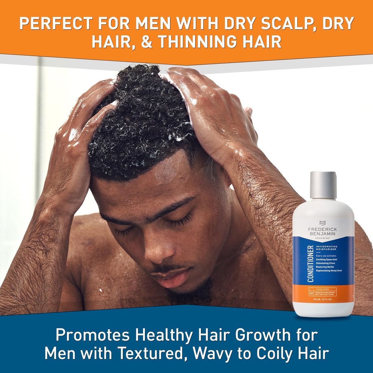 Frederick Benjamin Invigorating Conditioner for Men - Paraben & Sulfate Free Mint Conditioner, Anti Dandruff & Dry Scalp Moisturizer for Curly Hair, 12 oz Avelisse