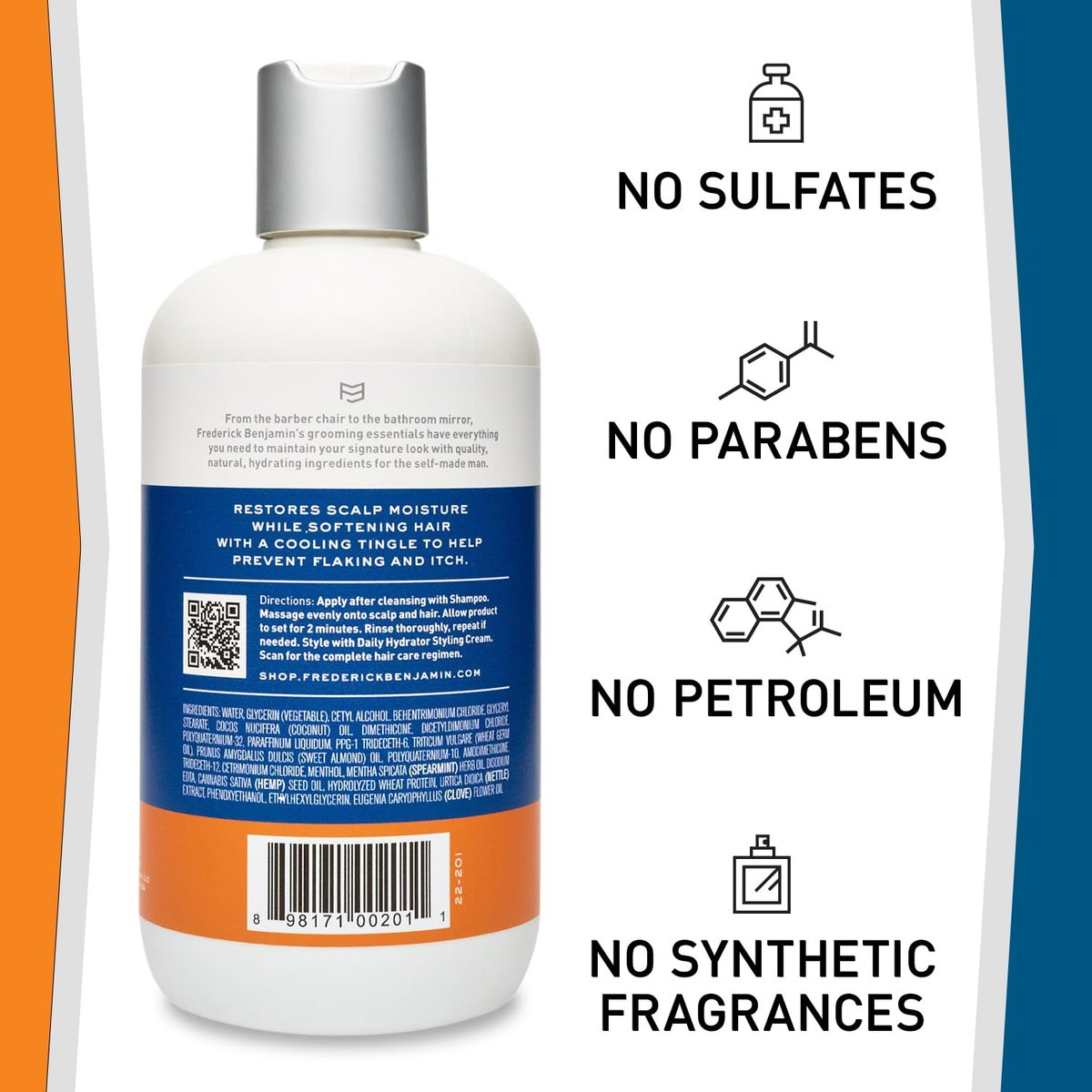 Frederick Benjamin Invigorating Conditioner for Men - Paraben & Sulfate Free Mint Conditioner, Anti Dandruff & Dry Scalp Moisturizer for Curly Hair, 12 oz Avelisse