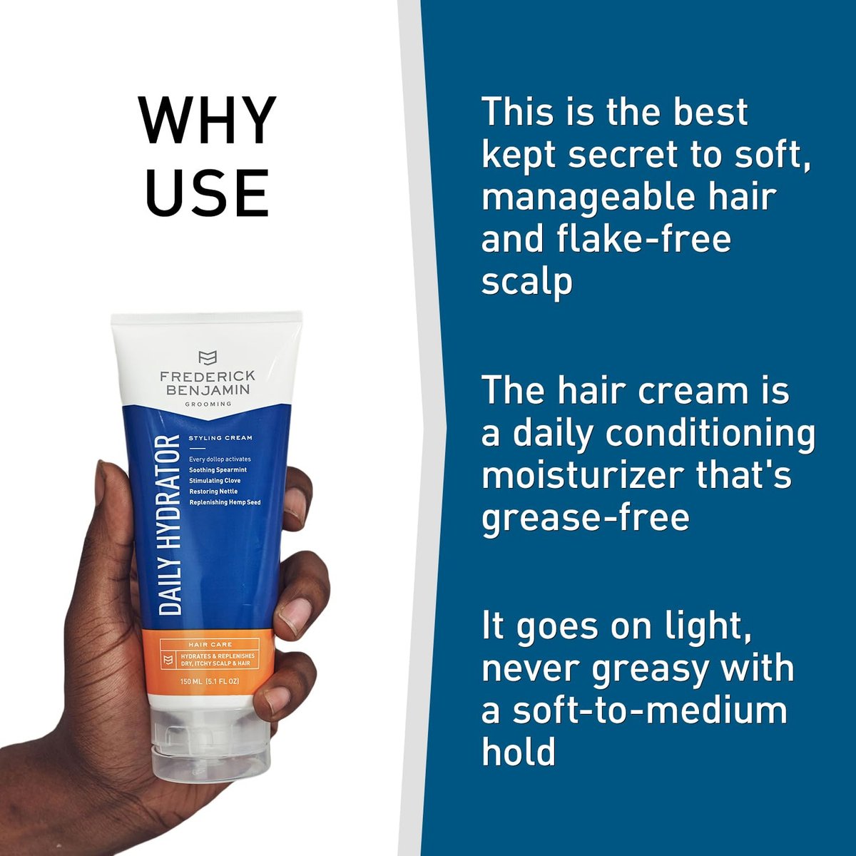 Frederick Benjamin Daily Hydrator - Hydrating Hair Cream with Light Hold for Men, Natural Hair Moisturizer, 5.1 oz Avelisse