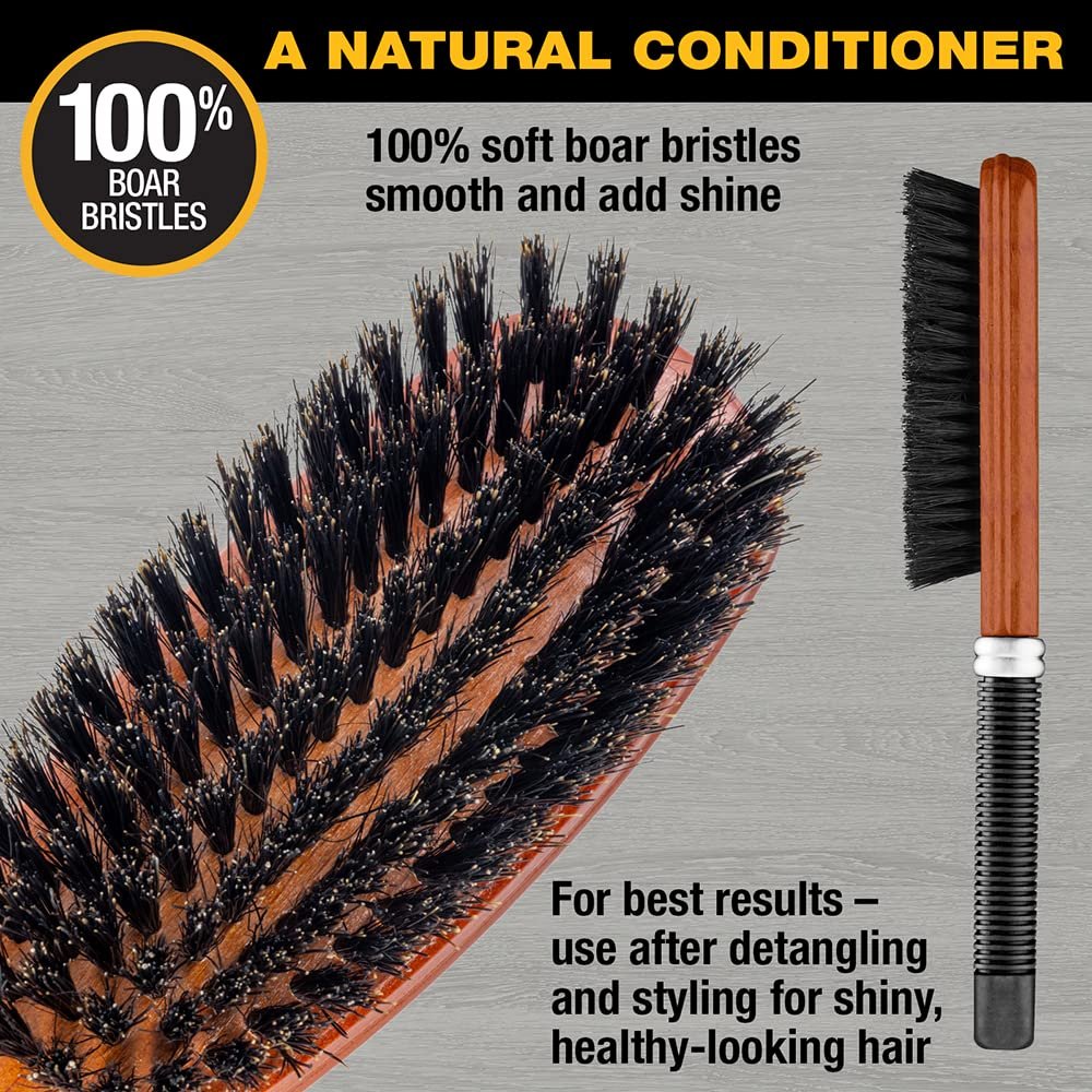 Conair All Purpose Boar Bristle Hairbrush - Wooden Hair Brush for Men and Women - Brown Avelisse
