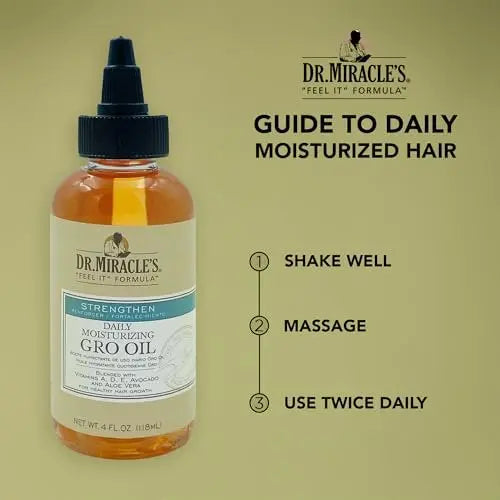 Dr. Miracle's Daily Moisturizing Gro Oil with Vitamins A, D, E, Avocado & Aloe Vera – Hair Growth & Scalp Treatment, 4 oz Avelisse
