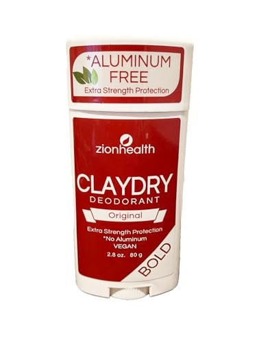 Zion Health Clay Deodorant Original Extra Strength Protection, Bold, 2.8 oz - Natural Aluminum-Free Deodorant for Men and Women