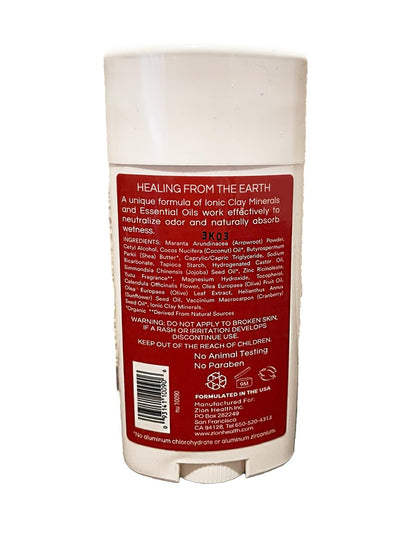 Zion Health Clay Deodorant Original Extra Strength Protection, Bold, 2.8 oz - Natural Aluminum-Free Deodorant for Men and Women