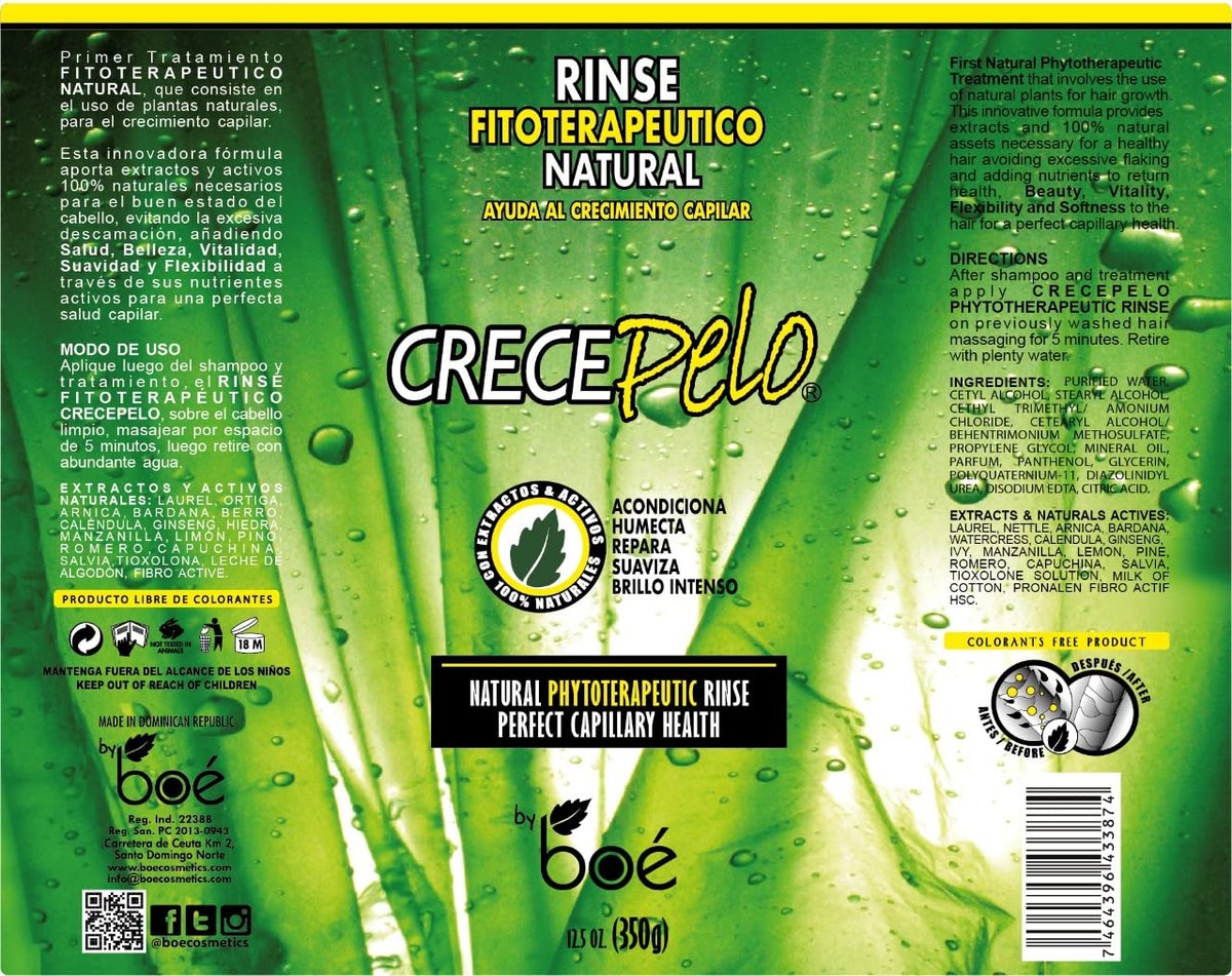 Crece Pelo Natural Hair Growth Duo – Phytotherapeutic Shampoo & Rinse Combo – Boosts Growth, Strength & Shine – Plant-Based, Sulfate-Free – 12.5 oz Each Avelisse