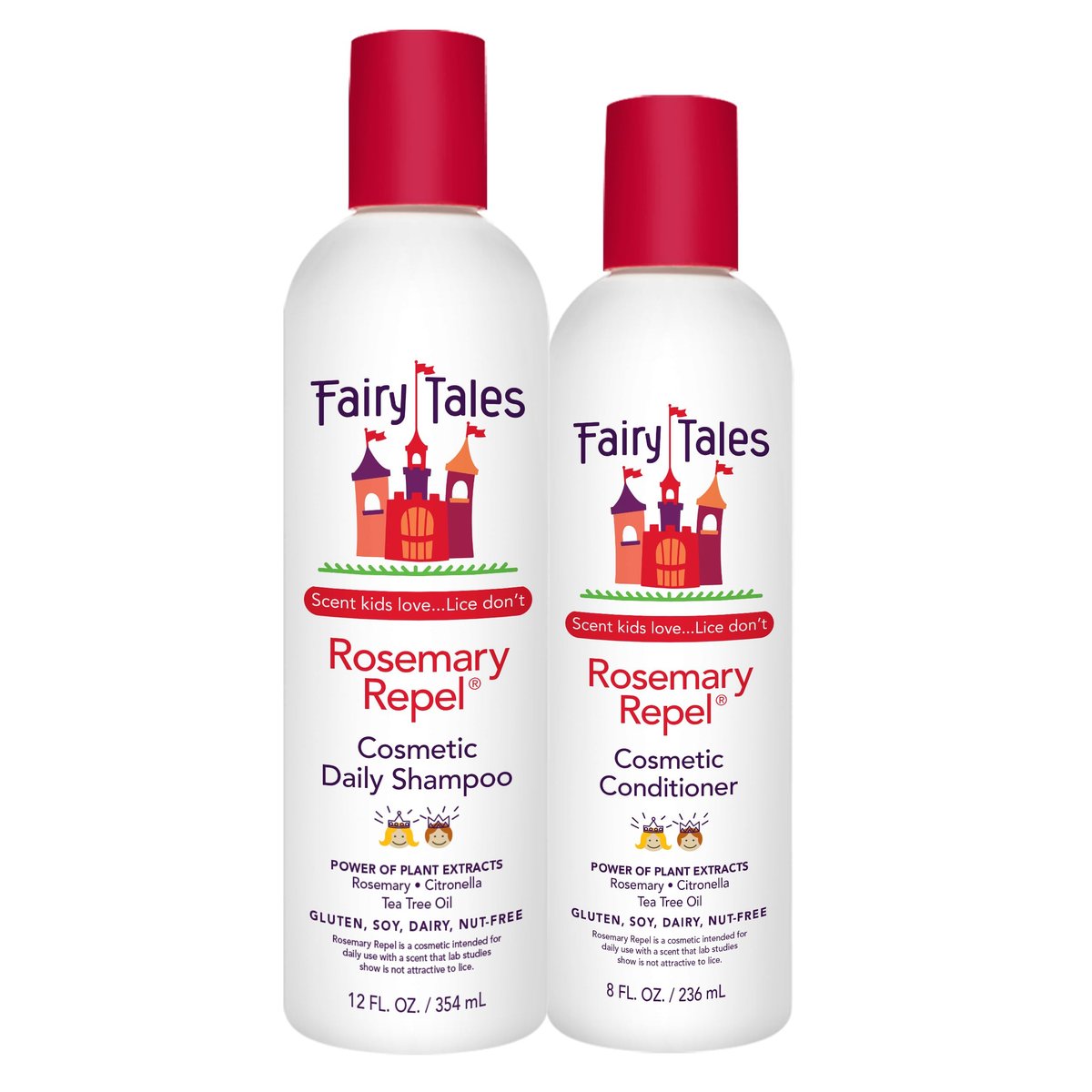 Fairy Tales Rosemary Repel Daily Kids Shampoo & Conditioner Duo - Lice Deterrent, 12 oz + 8 oz Avelisse