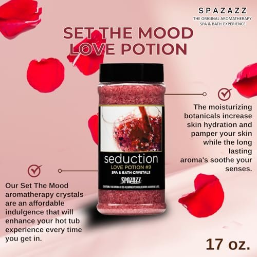 Spazazz Couples Romance Gift Set - Hot Tub Aromatherapy Spa Crystals with Minerals, Love Potion No.9 Seduction Bath Salts, 17 oz Avelisse