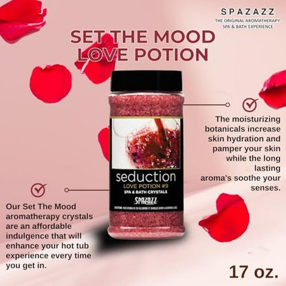 Spazazz Couples Romance Gift Set - Hot Tub Aromatherapy Spa Crystals with Minerals, Love Potion No.9 Seduction Bath Salts, 17 oz Avelisse