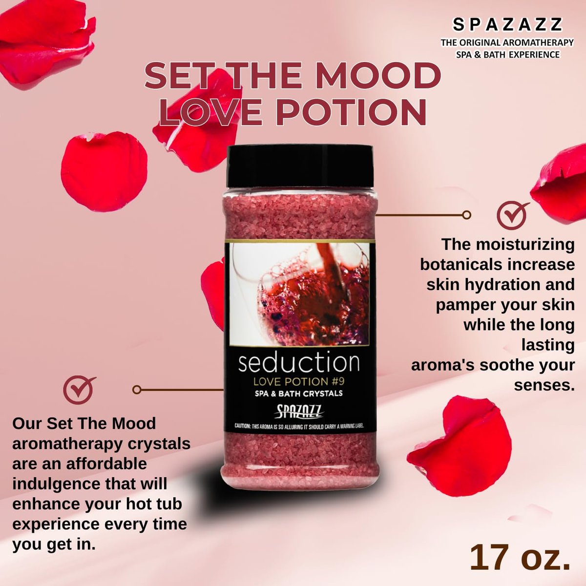 Spazazz Couples Romance Gift Set - Hot Tub Aromatherapy Spa Crystals with Minerals, Love Potion No.9 Seduction Bath Salts, 17 oz Avelisse