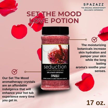 Spazazz Couples Romance Gift Set - Hot Tub Aromatherapy Spa Crystals with Minerals, Love Potion No.9 Seduction Bath Salts, 17 oz Avelisse