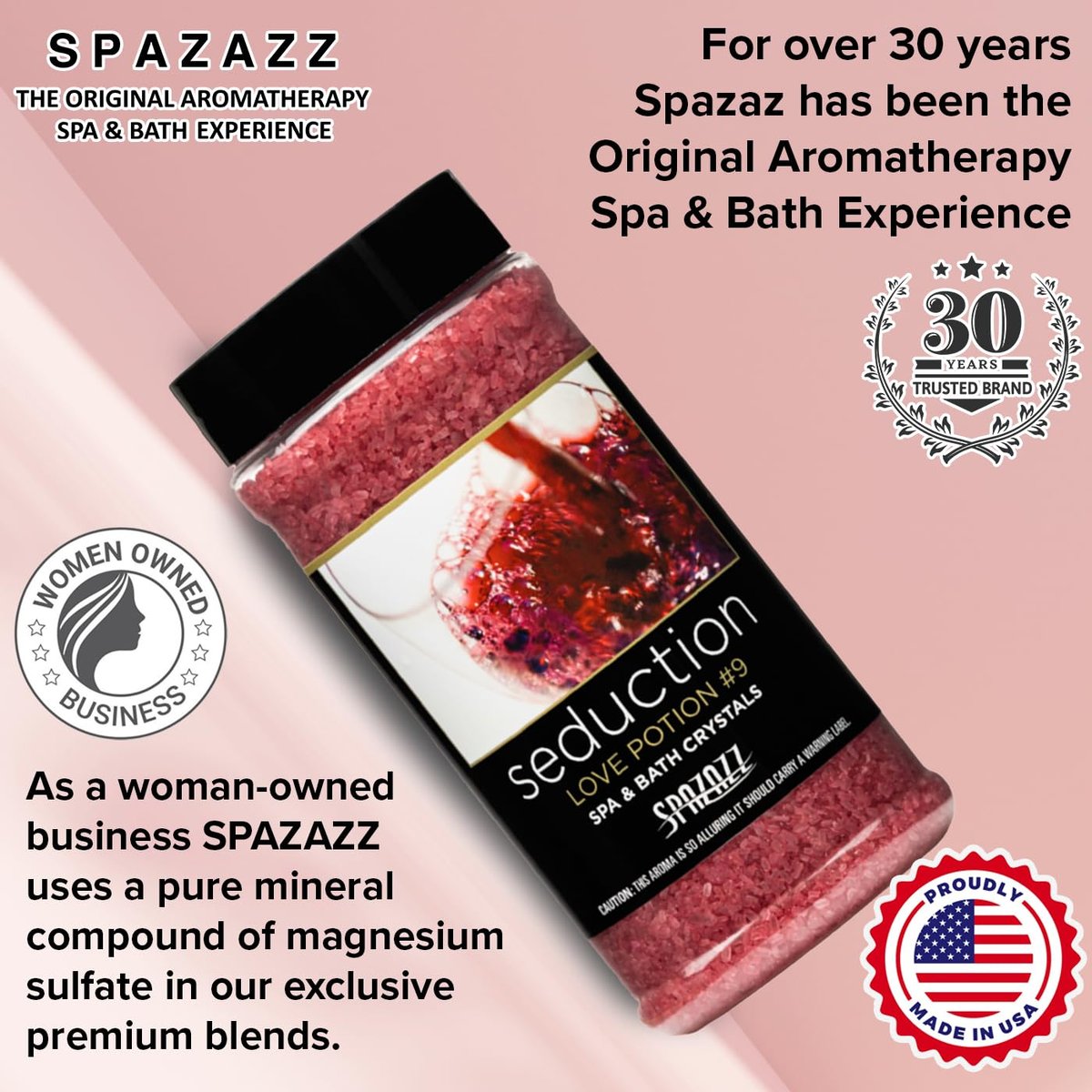 Spazazz Couples Romance Gift Set - Hot Tub Aromatherapy Spa Crystals with Minerals, Love Potion No.9 Seduction Bath Salts, 17 oz Avelisse