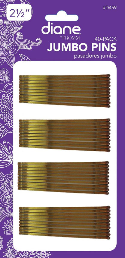 Diane Jumbo Bob Pins for Thick & Curly Hair – 40 Count, Bronze, 2.5" with Rubber Tips