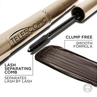L'Oreal Paris Telescopic Mascara - Washable Black Brown - Separating Volume & Length Formula - 0.27 Fl Oz Avelisse