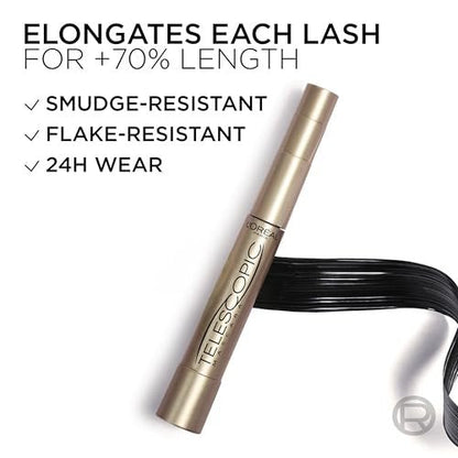 L'Oreal Paris Telescopic Mascara - Washable Black Brown - Separating Volume & Length Formula - 0.27 Fl Oz Avelisse