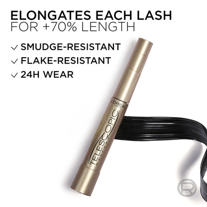 L'Oreal Paris Telescopic Mascara - Washable Black Brown - Separating Volume & Length Formula - 0.27 Fl Oz Avelisse