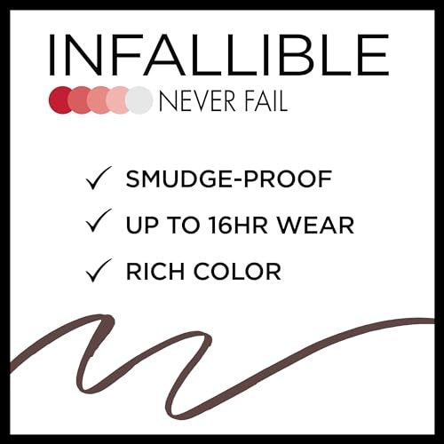 L'Oreal Paris Infallible Never Fail Mechanical Pencil Eyeliner, Black Brown - Long-Lasting, Smudge-Proof with Built-in Sharpener - görsel 6