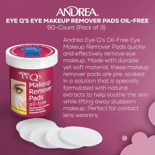 Andrea Eye Q's Oil-Free Eye Makeup Remover Pads, 65 Count (Pack of 3) - Gentle & Effective Avelisse