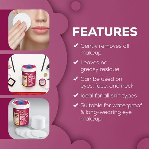 Andrea Eye Q's Oil-Free Eye Makeup Remover Pads, 65 Count (Pack of 3) - Gentle & Effective Avelisse