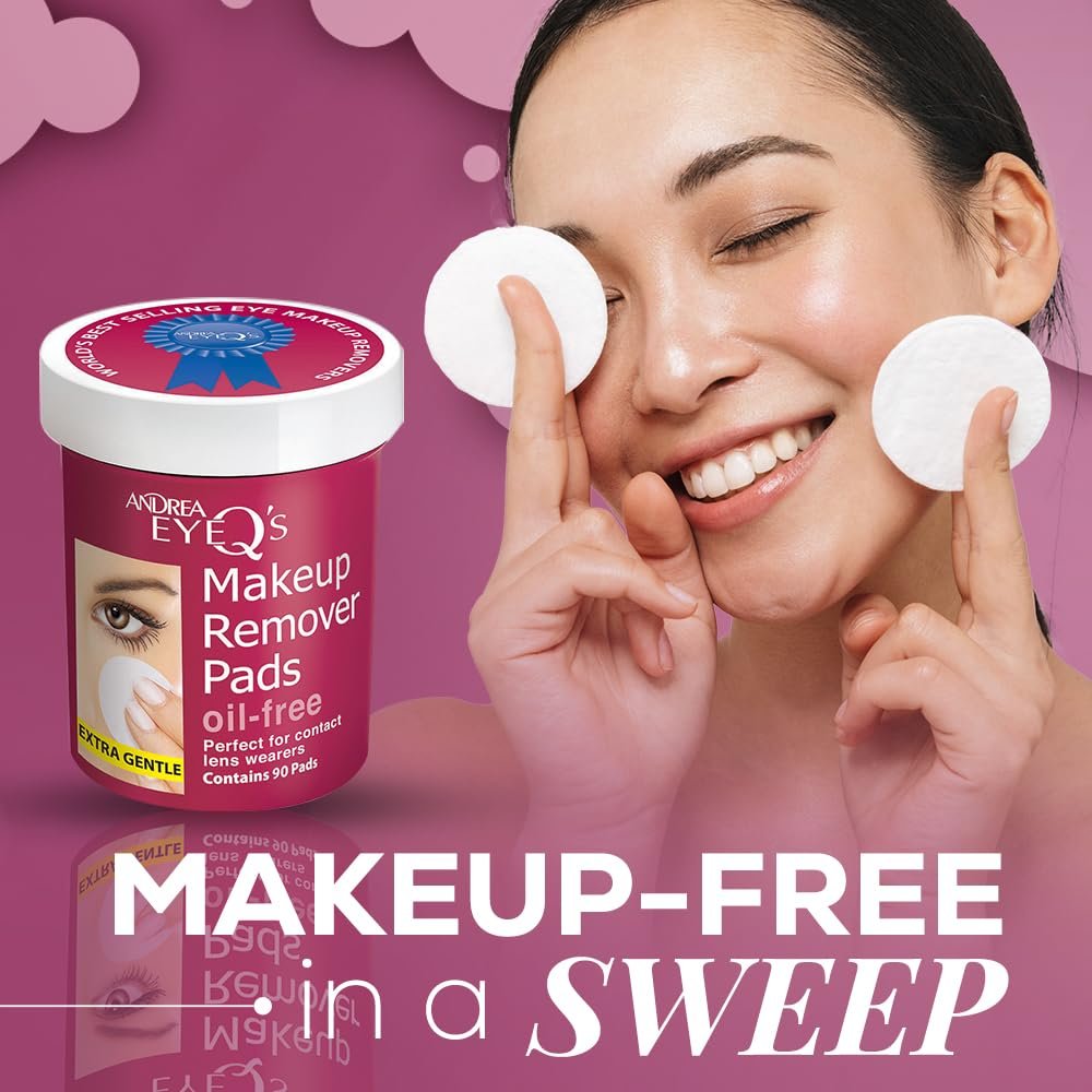 Andrea Eye Q's Oil-Free Eye Makeup Remover Pads, 65 Count (Pack of 3) - Gentle & Effective Avelisse