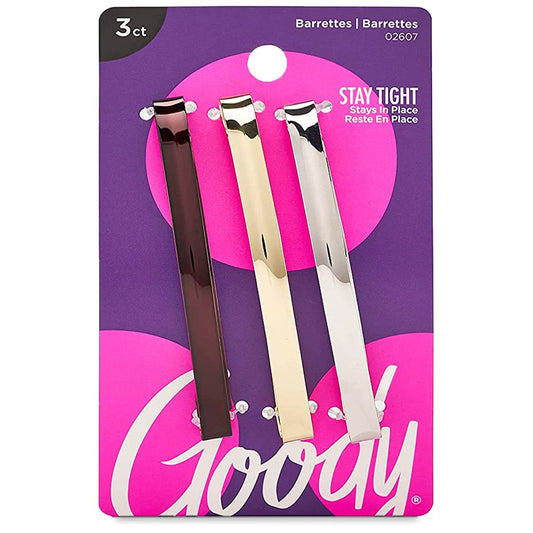 Goody Metal Hair Barrettes - Assorted 3 Count Pack for Secure Hold