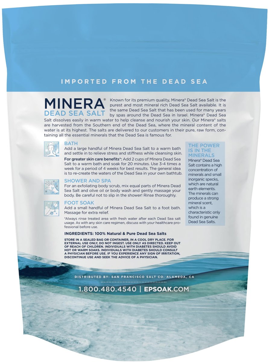 Minera Fine Grain Dead Sea Salt for Bath & Foot Soaks – 5 lbs, Fast-Dissolving, 100% Pure and Natural, Unscented, Skin-Softening Sea Salt Avelisse