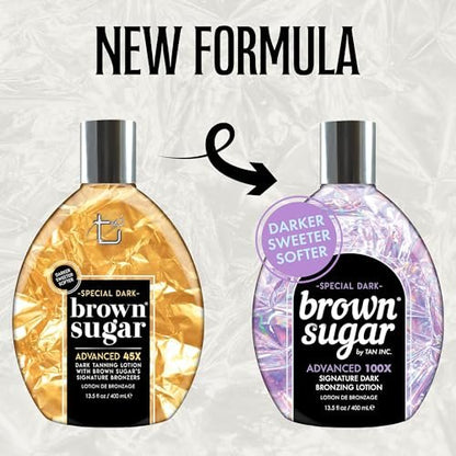 Brown Sugar Special Dark Tanning Lotion - Advanced 100X Double Dark Bronzing Blend with Sugar Cane Extract, Minerals, Acai Berry & Body Butters, 13.5 Fl Oz