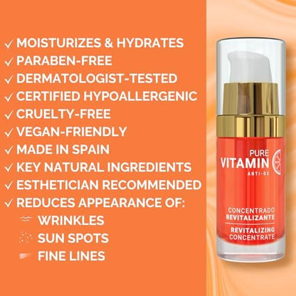 Noche Y Dia Vitamin C Serum for Mature Skin - Anti Aging Formula Hydrates, Moisturizes, Firms - Targets Sun Spots, Fine Lines, Wrinkles - Made in Spain - 1 fl oz Avelisse