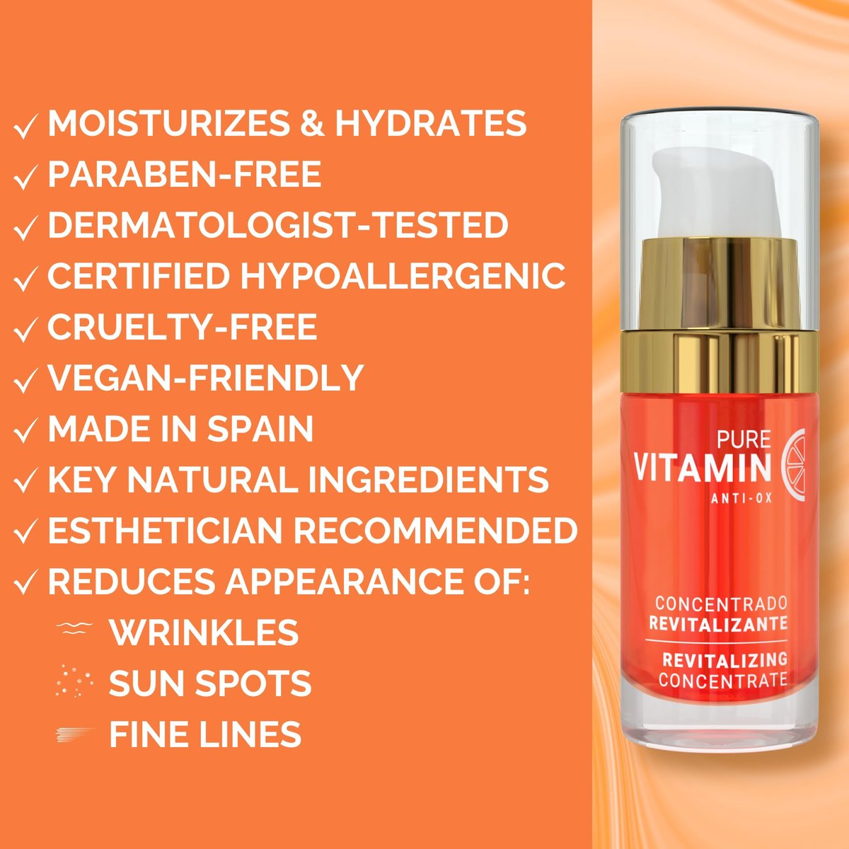 Noche Y Dia Vitamin C Serum for Mature Skin - Anti Aging Formula Hydrates, Moisturizes, Firms - Targets Sun Spots, Fine Lines, Wrinkles - Made in Spain - 1 fl oz Avelisse